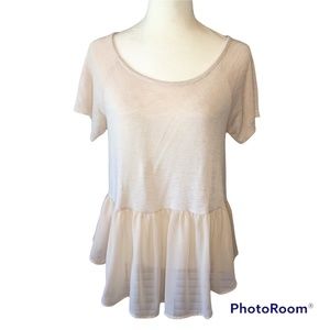 OATMEAL OFF-WHITE LIGHTWEIGHT BABYDOLL TOP, CHIFFON PEPLUM